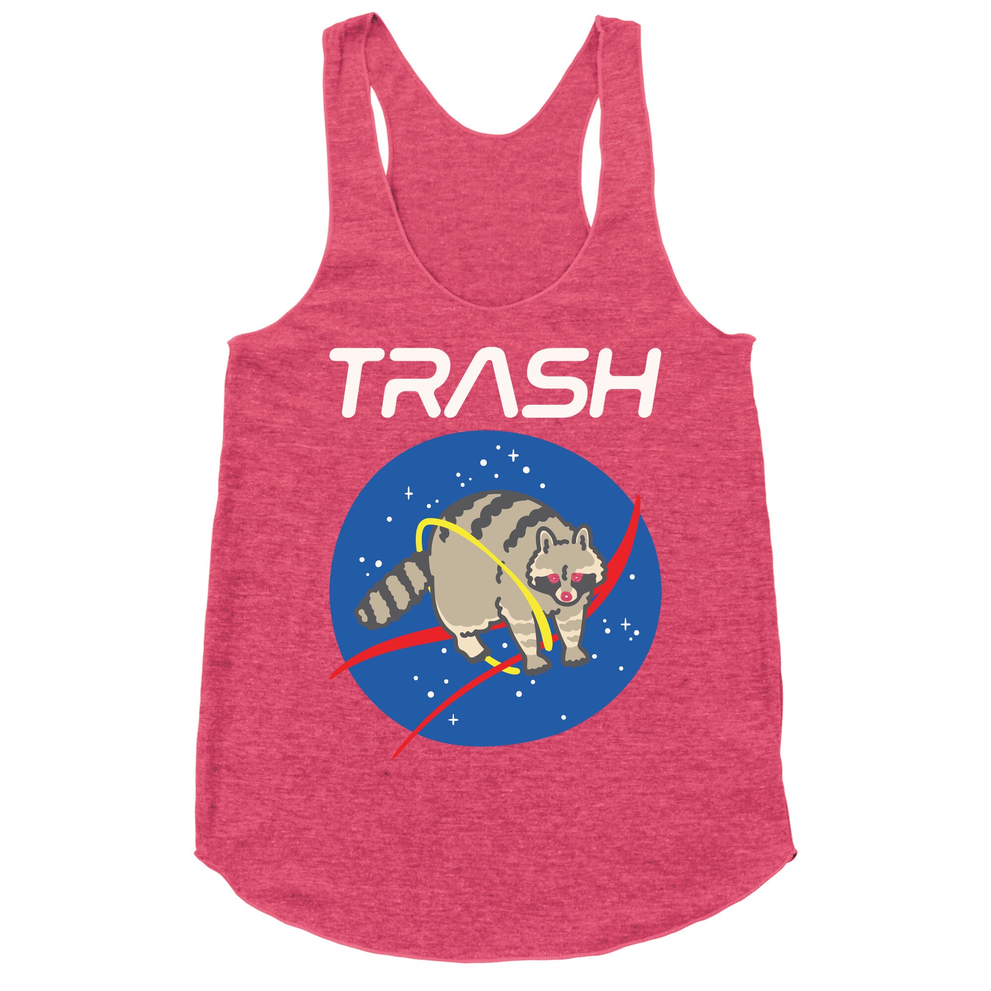 Trash Raccoon Nasa Logo Parody White Print Racerback Tank